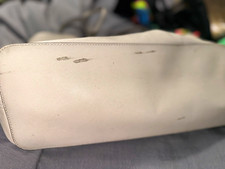 Michael Kors Large Beige Saffiano Leather Tote Zip Silver Hardware MK Charm picture