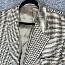 VTG Ermenegildo Zegna Blazer Men 42R Green Tan Houndstooth Fine Worsted 100's picture