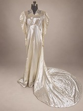 Vintage 1930s/40s Liquid Silk Satin & Lace Wedding Dress Sz S picture