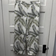 LOFT Palm Print Wide Leg Crop Pants Linen Blend Pull On Size Small picture