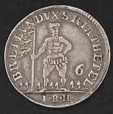 •1762•GERMAN STATES•BRUNSWICK-LUNEBURG-CALENBERG-HANNOVER•1/6 THALER•SILVER• picture