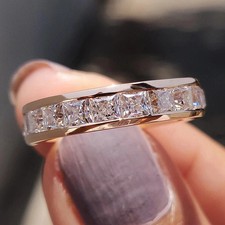 1.80Ct Princess Cut Natural Diamond Half Channel Set Band 14K Real Yellow Gold 7 picture
