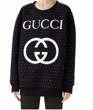Gucci Black Cotton Crewneck Sweatshirt Logo Graphic Print Studded Women’s M picture