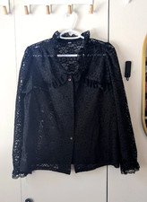 Vintage 70s Black Sheer Lace Ruffle Blouse sz M Romantic Whimsigoth Stevie Nicks picture