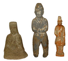 Antique Chinese Han Pottery Figures Minqgi c. 206 BC-220 AD Lot of Three Figures picture