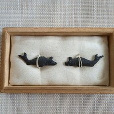 Japanese Menuki Pair Koi Fish Relief Sword Fittings With Wood Box Antique picture