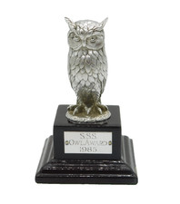 Cast Sterling Silver Owl on Plinth Base 'Owl Award, 1985' Vintage London 1981 picture