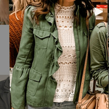 Hinge Nordstrom Jacket Olive Green Ruffle Front S picture