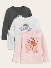 Old Navy Toddler Girls Long Sleeve Tee T-shirt Pink Gray White Lot of 3, Size 2T picture