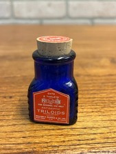 Antique 1920s Poison Cobalt Blue Apothecary Bottle w/ Labels - MINT picture