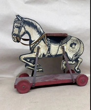 1930s Antique Mengel Tom Mix and Tony Wooden Ride On Pull Toy Wheeled Base Rare picture