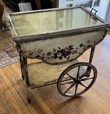 Stunning Antique Vintage Wood And Glass Bar Cart/Tea Cart Serving Bar picture