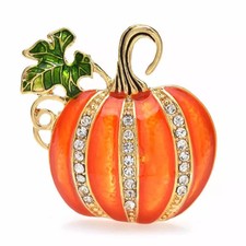 Enamel Pumpkin Brooch Classic Rhinestone Halloween Pin picture