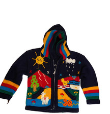 Vintage Handmade Ecuador Kids Wool Zip Hoodie Multi Stripe Navy Size 18M/2T picture