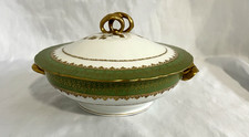 GDA270 Gerard Dufraisseix Abbot Limoges lidded serving bowl.  Green & gold picture