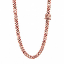 8mm 14k Rose Gold Plated Stainless Steel Miami Cuban Link Chain Necklace 16