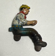Vintage Marx Tin Litho Seated Man Figure Toy Part Yellow Cap Red Bandana picture