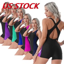 US Women Boyleg Swimsuit Straps Cross Tummy Control Swimwear Swimming Costume picture