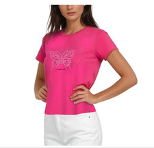 New $39.00 BEBE Women's Dazzling Rhinestone Logo Short Sleeve T-Shirt - Size: L picture