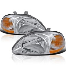 Chrome Replacement Headlights for 1996-1998 Honda Civic Pair picture
