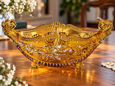 Antique c1890 Henry Greener Sunderland Amber Pressed Glass Gondola Dish Victoria picture