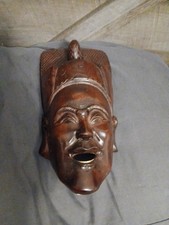 Vintage Hand Carved Wood Asian Mask Wall Hanger  picture