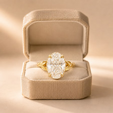 2.5Ct Oval Lab Grown Diamond Engagement Ring 18K Yellow Gold Hidden Halo picture