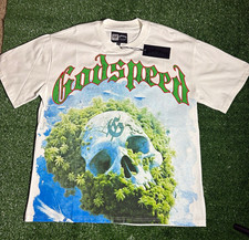 Godspeed Men's White Skull Graphic Print Crew Neck Short Sleeve T-Shirt M picture