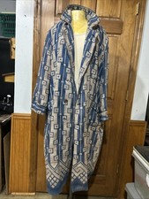Vtg 30s 40s Beacon Ombré Blanket Robe House Coat Indigo Geometric L-XL picture