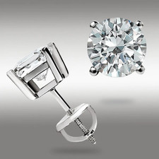 GRA Certified 2 Ct TW REAL Moissanite Solitaire Stud Earrings in 14K White Gold picture