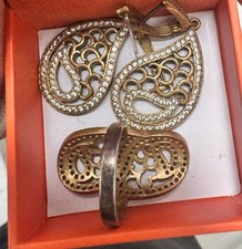 Beautiful Vintage 925 Sterling Silver Gold-Tone Filigree Jewelry Set picture