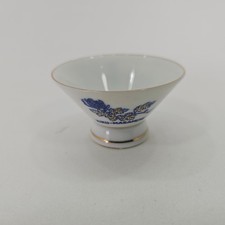 Vintage Kiku-Masamune Sake Cup Small White Blue Gold Floral Japan Ceramic picture