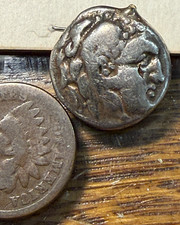 Genuine Ancient Greece Zeus Silver Drachm VF Details w/Jewelry Mount CHRC picture