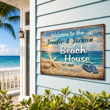 Personalized Welcome To Beach House Vintage Retro Metal Sign – Old Fashioned picture