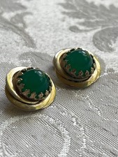 Signed Vintage 1950s KAFIN Of NY Emerald Green Glass Clip-on Earrings picture