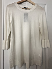 NWT Lafayette 148 New York Pleated Flounce Sleeve Sweater Cloud Ivory S MWT53R picture