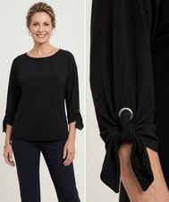 Chico's Black Long Sleeve Tee with Tie Detail, Woman’s Size M (1) 2038 picture