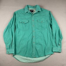 Vintage Wrangler Brushpopper Shirt Mens 16 L Turquoise Cowboy Cut Heavy Western picture