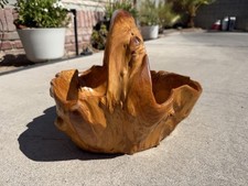 Natural Hand Carved Live Edge Burl Wood Large Stunning Rustic Basket with Handle picture