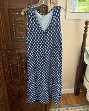 J. Jill Floral V-Neck Sleeveless Pleated A-Line Midi Dress Cotton Size L picture