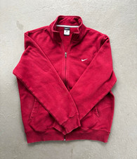 Vintage Nike Men's Red Full Zip Fleece Sweatshirt Jacket Mock Neck Size L picture