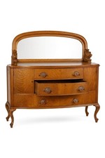 Antique Tiger Oak Server w/ Mirror – Hand-Carved Tiger Heads & Wooden Americana picture
