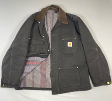 Vintage Carhartt Chore Coat Black Blanket Lined Corduroy Collar XL Workwear picture