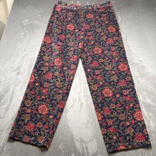 Vtg Talbots Corduroy Pants Womens 14 Blue Dark Floral Straight Cottage Fall 90s picture