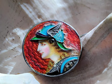 ~ Late Victorian French Enamel Portrait Brooch of Goddess Athena ~1890 picture