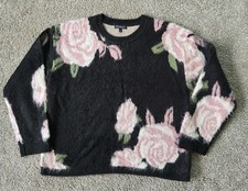 Liverpool Los Angeles Women's L Crewneck Black Floral Sweater Soft EUC picture