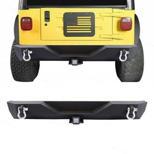 Fit 87-06 TJ YJ Wrangler Rock Crawler Rear Bumper W/ 2pcs D-Rings+Hitch Receiver picture