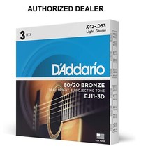 3 Sets EJ11 D'Addario 80/20 Bronze Acoustic Guitar Strings, Light 12-53 EJ11-3D picture