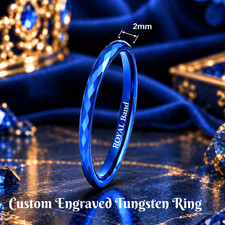 2/4/6/8mm Tungsten Ring With Blue Faceted, Engraved Tungsten Band picture