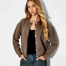 Wild Fable Women's Crewneck Cable Trim Cardigan Cable Knit Ribbed Knit picture